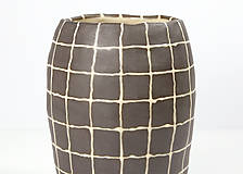 Dekorácie - Keramická váza Antracitová, Krémový grid - 16235752_
