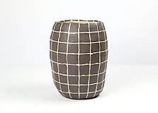 Dekorácie - Keramická váza Antracitová, Krémový grid - 16235754_