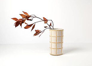Dekorácie - Keramická váza Béžová, Biele štvorce - 16235722_