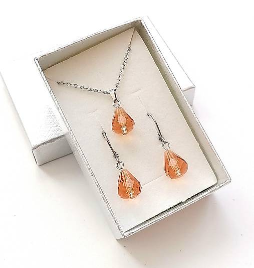 Sady šperkov - Sada brúsené kvapky 12x10 mm + oceľ (hnedá svetlá) - 16236935_