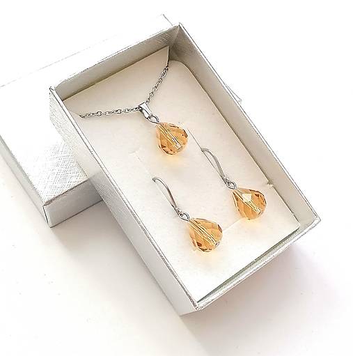 Sady šperkov - Sada brúsené kvapky 12x10 mm + oceľ (zlatohnedá svetlá) - 16236943_