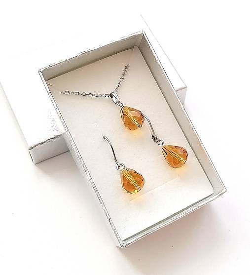Sady šperkov - Sada brúsené kvapky 12x10 mm + oceľ (zlatohnedá) - 16236944_