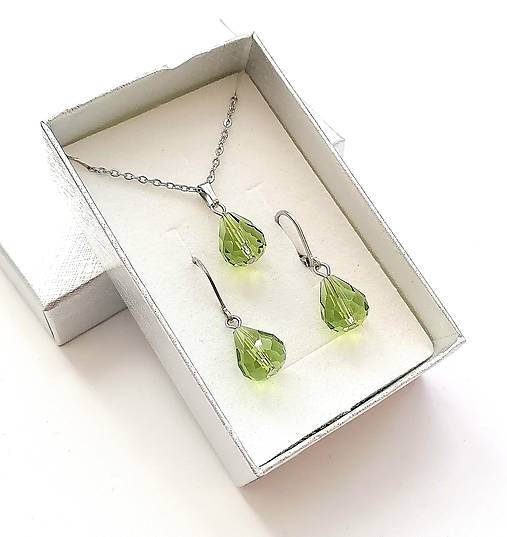 Sady šperkov - Sada brúsené kvapky 12x10 mm + oceľ (zelená) - 16236956_