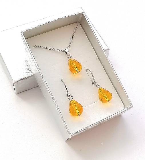 Sady šperkov - Sada brúsené kvapky 12x10 mm + oceľ (oranžová svetlá) - 16236964_