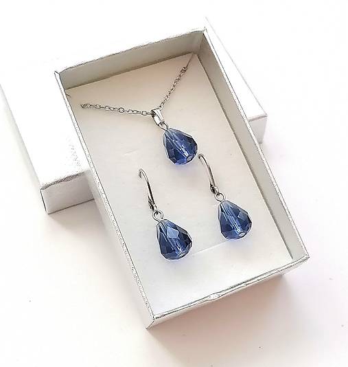 Sady šperkov - Sada brúsené kvapky 12x10 mm + oceľ (šedomodrá) - 16236970_