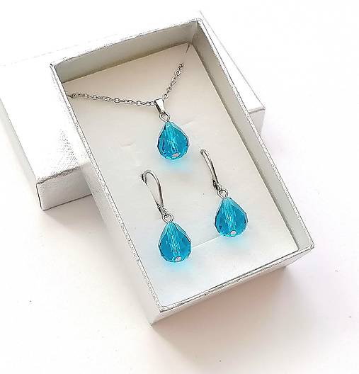 Sady šperkov - Sada brúsené kvapky 12x10 mm + oceľ (tyrkys) - 16236982_