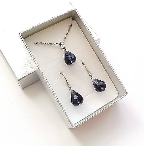 Sady šperkov - Sada brúsené kvapky 12x10 mm + oceľ (fialová tmavá) - 16236988_
