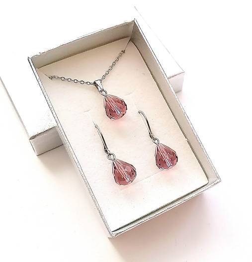 Sady šperkov - Sada brúsené kvapky 12x10 mm + oceľ (fialová) - 16236994_