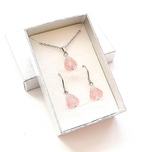 Sady šperkov - Sada brúsené kvapky 12x10 mm + oceľ (losos svetlý) - 16237001_