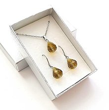Sady šperkov - Sada brúsené kvapky 12x10 mm + oceľ (khaki) - 16236953_