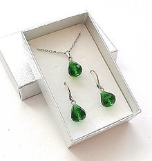 Sady šperkov - Sada brúsené kvapky 12x10 mm + oceľ (zelená tmavá) - 16236954_