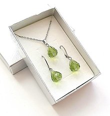 Sady šperkov - Sada brúsené kvapky 12x10 mm + oceľ (zelená) - 16236956_