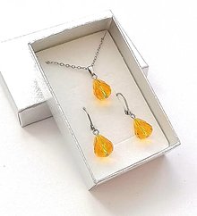 Sady šperkov - Sada brúsené kvapky 12x10 mm + oceľ (oranžová svetlá) - 16236964_