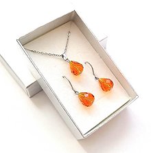 Sady šperkov - Sada brúsené kvapky 12x10 mm + oceľ (oranžová) - 16236965_