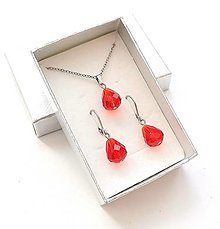 Sady šperkov - Sada brúsené kvapky 12x10 mm + oceľ (červená) - 16236966_