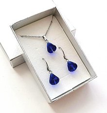 Sady šperkov - Sada brúsené kvapky 12x10 mm + oceľ (modrá) - 16236973_