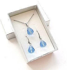 Sady šperkov - Sada brúsené kvapky 12x10 mm + oceľ (modrá svetlá) - 16236974_