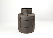 Dekorácie - Veľká keramická váza Tmavohnedá, Čierny grid - 16235893_