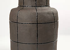 Dekorácie - Veľká keramická váza Tmavohnedá, Čierny grid - 16235894_