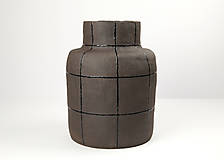 Dekorácie - Veľká keramická váza Tmavohnedá, Čierny grid - 16235895_