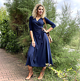 Šaty - Zvonové zavinovací šaty modré dlouhé - 16237926_