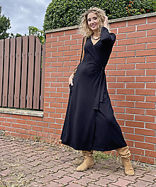 Šaty - Zvonové zavinovací šaty černé dlouhé - 16237920_