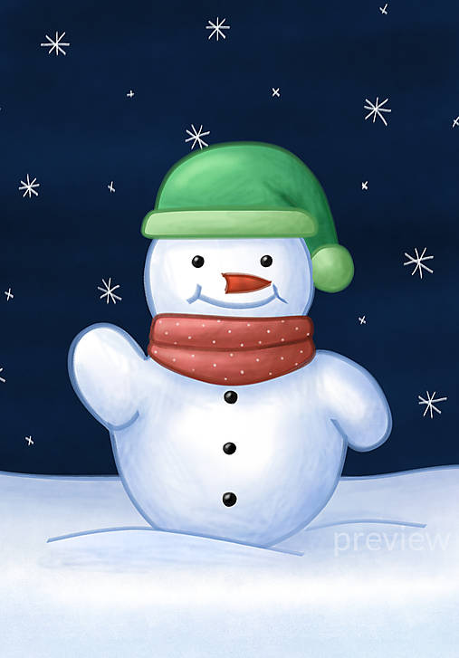 Cute snowman - digitálna kresba (mávajúci