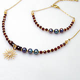 Sady šperkov - Retiazkový set s Granátmi a Riečnymi perlami - 16239761_