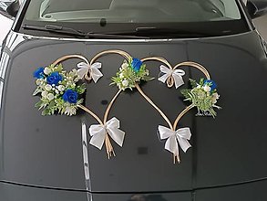 Dekorácie - Modrá výzdoba na svadobné auto - 16241491_