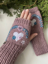 Rukavice - Krásne rozprávkové staroružové bezprstové rukavičky so zimným motívom - 16243187_