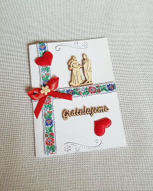 Papiernictvo - svadobná gratulačná pohľadnica folklórna - 16243481_