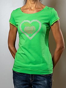 Topy, tričká, tielka - Zelené tričko s maľovaným farebným jabĺčkom - 16242696_