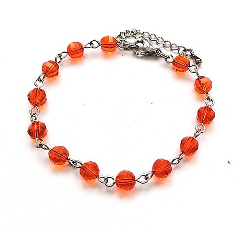 Náramky - Náramok brúsené guličky 6 mm + oceľ (oranžová) - 16244508_