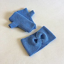 Rukavice - Set: čelenka a rukavice / viac farieb (Riflová modrá svetlá / denim) - 16245358_