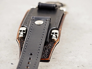 Náramky - Gotický kožený remienok na hodinky, čierno-hnedý - 16244999_