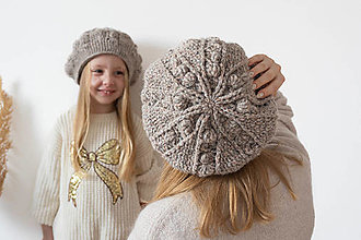 Detské čiapky - Baretka mama&dcéra Creamy - 16246093_