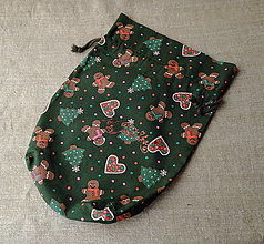 Úžitkový textil - Vianočné vrecká perníčkové zelené - varianty (45 x 30 cm,  medený trblietavý nápis Od Ježiška) - 16244735_