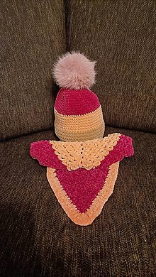 Detské čiapky - Detská zimná háčkovaná čiapka s brmbolcom a nákrčníkom/šatkou - 16248609_