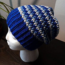 Čiapky, čelenky, klobúky - Háčkovaná čiapka (Modrá) - 16248544_