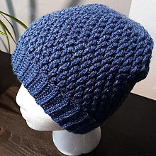 Čiapky, čelenky, klobúky - Háčkovaná čiapka (Modrá) - 16248586_