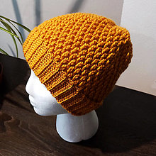 Čiapky, čelenky, klobúky - Háčkovaná čiapka (Žltá) - 16248591_