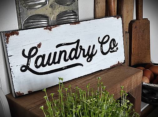Tabuľky - Drevené tabule v smaltovom štýle (Laundry) - 16248039_