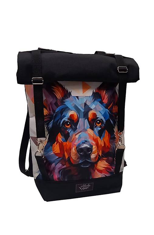 Rolovací roll-up batoh čierny - rôzne motívy psov