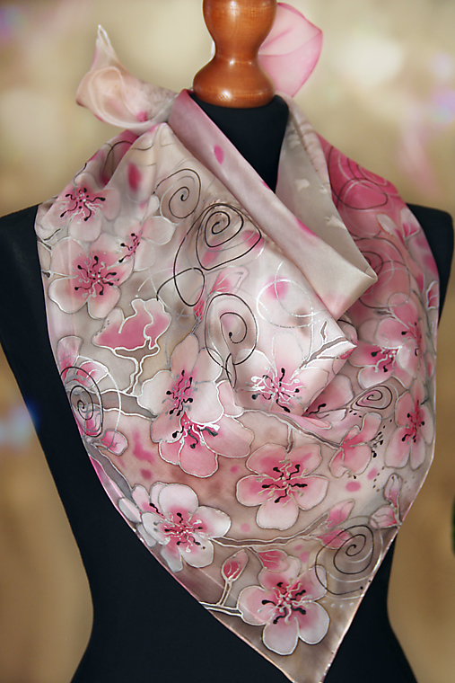 Šatky - Hodvábny čerešňový kvet + GRÁTIS darčekové balenie...  - 16250659_