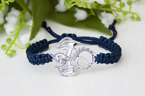 Náramky - Šnúrkový náramok - Drak tmavomodý - 16249465_