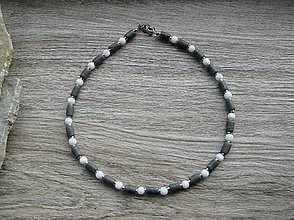 Pánske šperky - Pánsky náhrdelník okolo krku z minerálov - chirurgická oceľ (sivý s jadeitom, č. 3829) - 16252325_
