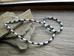 Pánske šperky - Pánsky náhrdelník okolo krku z minerálov - chirurgická oceľ (sada biela s lapis lazuli, č. 3831) - 16252370_