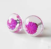 Náušnice - Antialergické živicové napichovacie náušnice fialové kvety - chirurgická oceľ - 16254508_