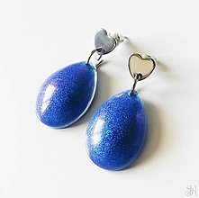 Náušnice - Modré perleťové slzové náušnice zo živice - chirurgická oceľ - 16254559_
