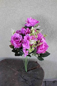 Iný materiál - Kytica ruža a hortenzia fialová 50cm - dekorácia - 16255849_
